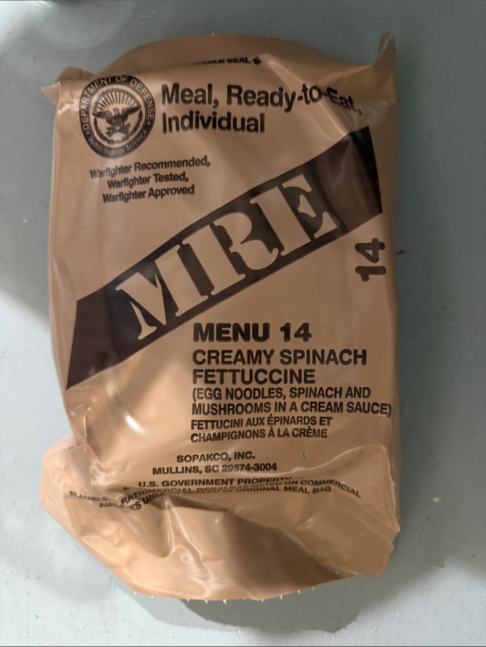 Survival meal # 14 creamy spinach fettuccine READY TO EAT
